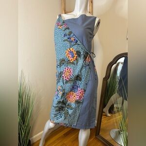 Boheme Asymmetrical Floral Wrap Dress in Blue and Multicolor VINTAGE